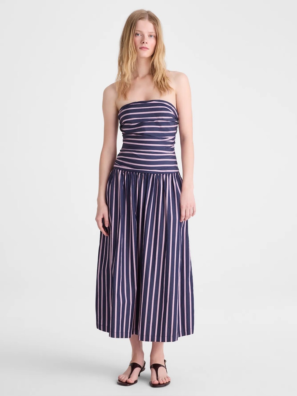 NWT Madewell Strapless Ruched Midi Dress in Poplin